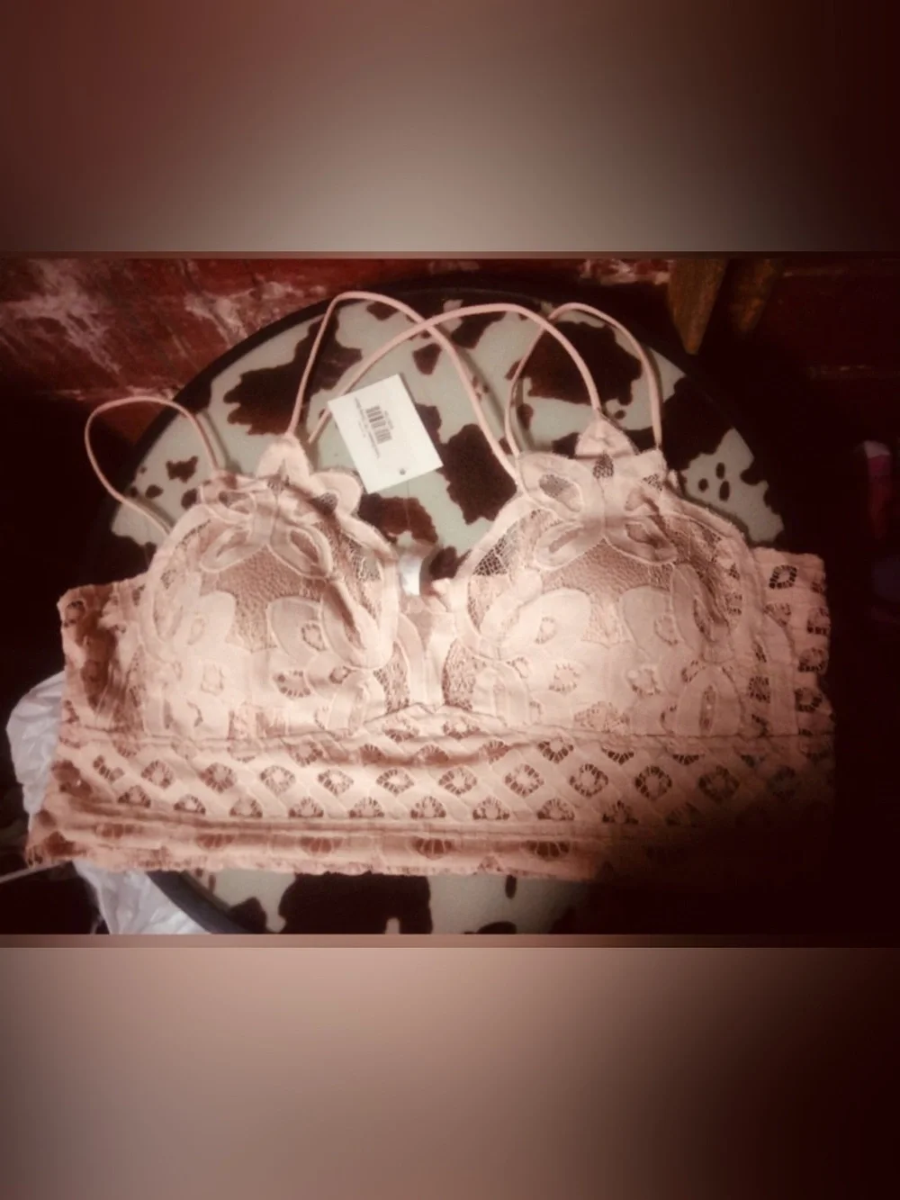 Lace Bralette with Floral Embroidery - Blush Pink